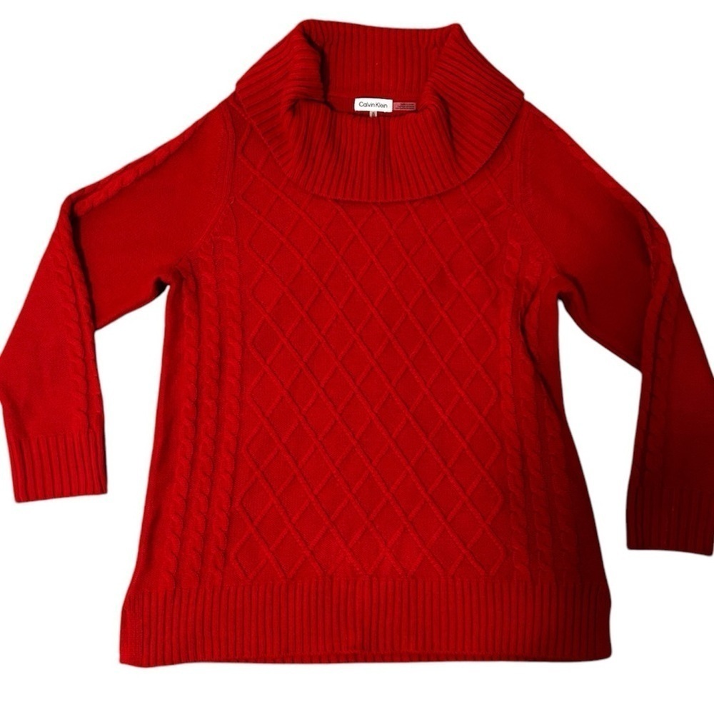 Calvin Klein Red knit cowl neck sweater sweater dress